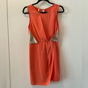 Sachin + Babi Coral Dress with Gold Sequins